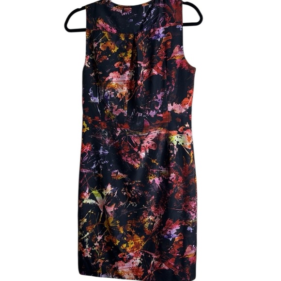Karen Millen - Black & Multicolor Abstract Floral Print Sheath Dress Sz 8 - Picture 3 of 4